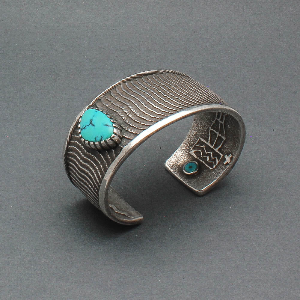 Robert Sorrell Bracelet of Textured Silver With Turquoise and Silver - Turquoise & Tufa