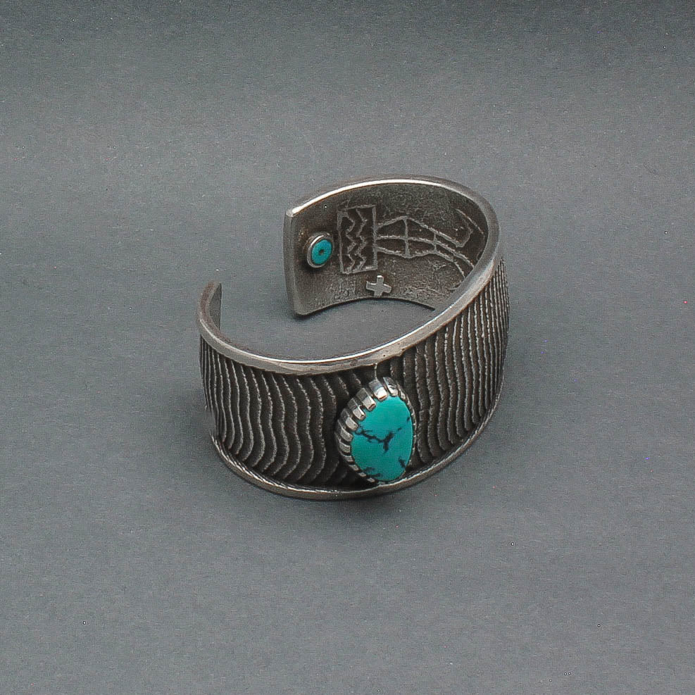 Robert Sorrell Bracelet of Textured Silver With Turquoise and Silver - Turquoise & Tufa