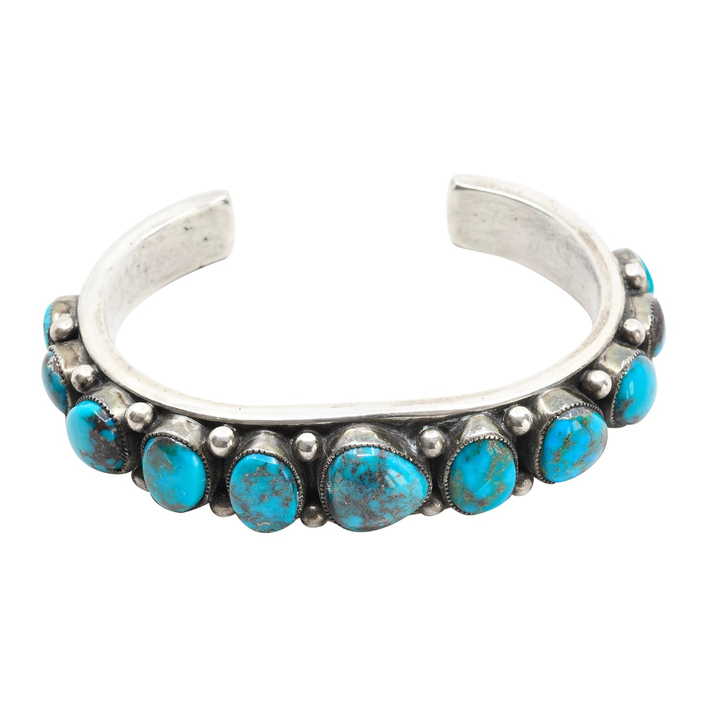 Sammie Kescoli Begay Turquoise Row Bracelet Coin Silver - Turquoise & Tufa