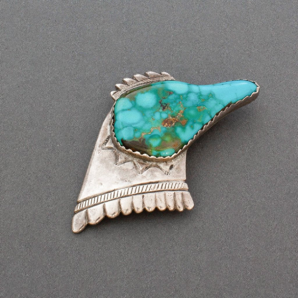 Silver and Turquoise Bird Pin Pendant by Joe H. Quintana - Turquoise & Tufa