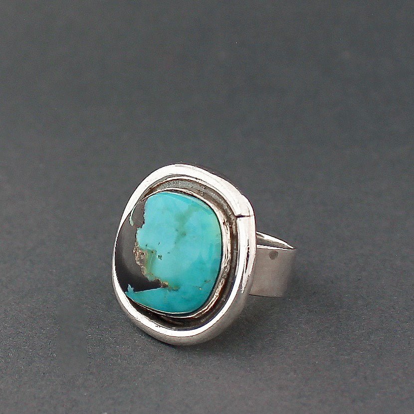 Silver and Turquoise Ring by Tony Aguilar – Turquoise & Tufa