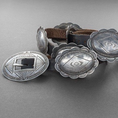 Silver Concho Belt by Old Navajo Master Ike Wilson - Turquoise & Tufa