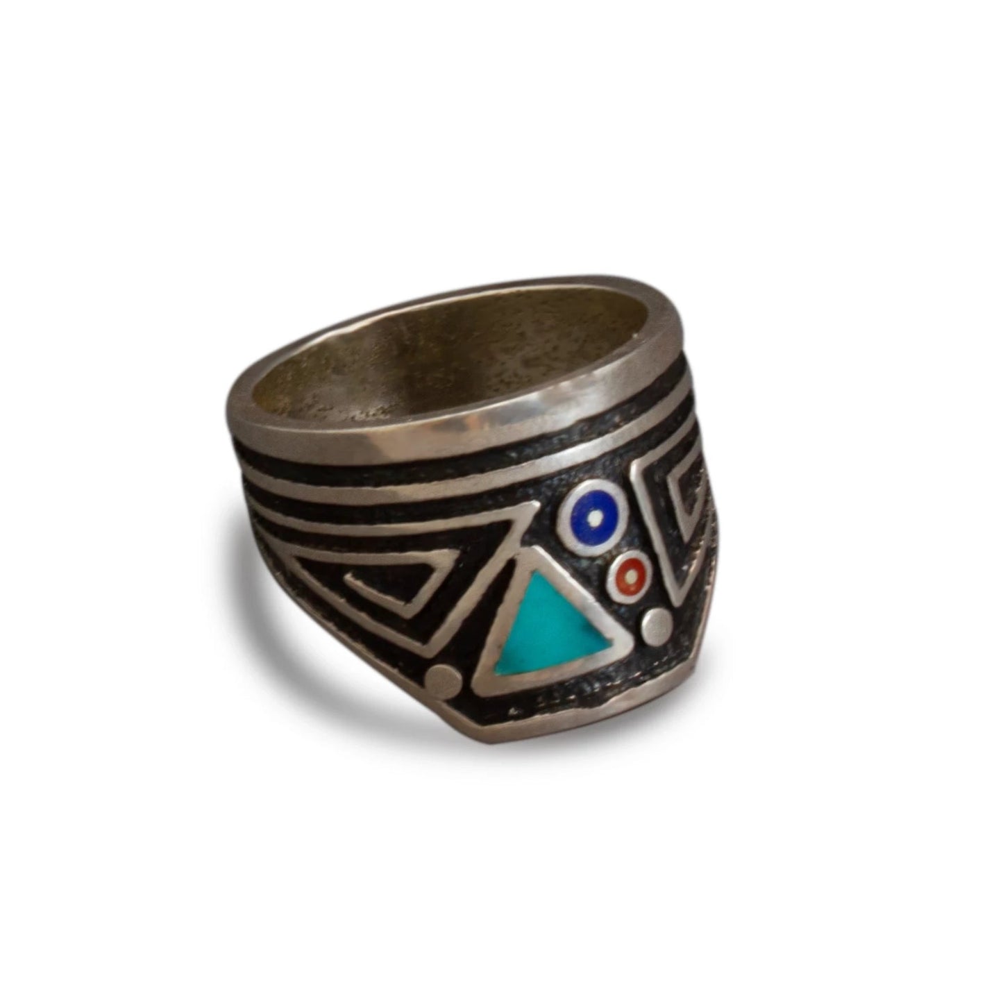 Silver Ring With Inlay By Boyd Tsosie - Turquoise & Tufa
