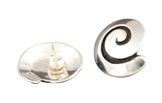 Silver Swirl Earrings by Debbie Silversmith - Turquoise & Tufa