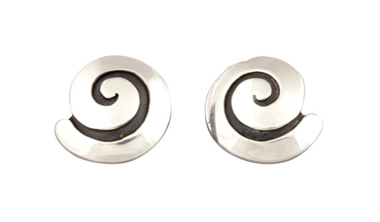 Silver Swirl Earrings by Debbie Silversmith - Turquoise & Tufa