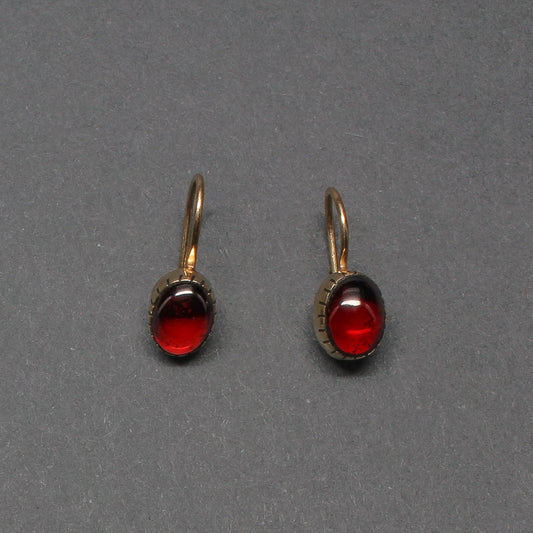 Small Yazzie Johnson Earrings of 14kt Gold Drops With Garnets - Turquoise & Tufa