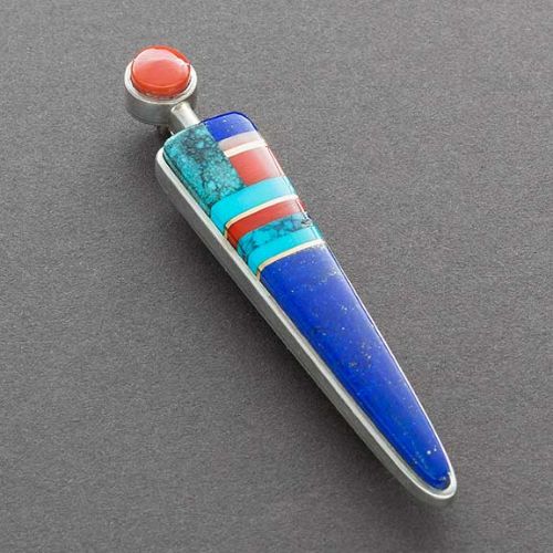 Sonwai Pin of Inlaid Hopi Figure - Turquoise & Tufa
