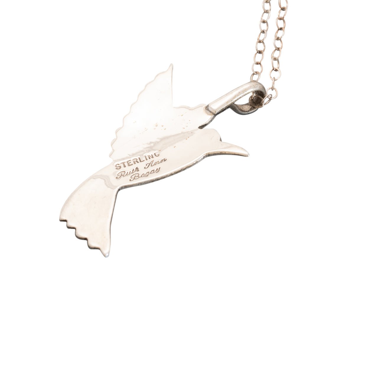Sterling Silver Navajo Hummingbird Necklace by Ruth Ann Begay - Turquoise & Tufa