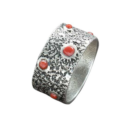 Steve LaRance Large Coral Ring - Turquoise & Tufa