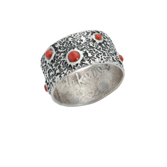 Steve LaRance Large Coral Ring - Turquoise & Tufa