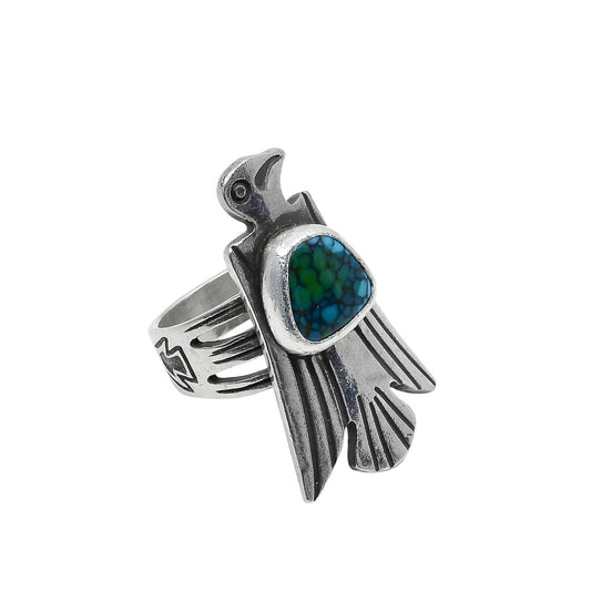 Thunderbird Ring With Turquoise by Jennifer Jesse Smith - Turquoise & Tufa