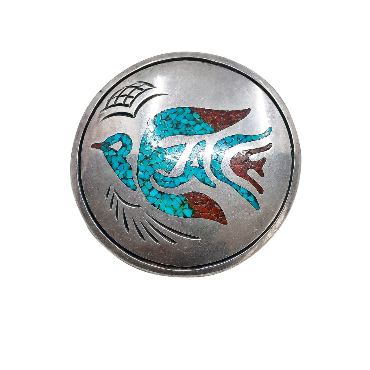 Tommy Singer Pin Pendant of Chip Inlay Dove of Peace - Turquoise & Tufa