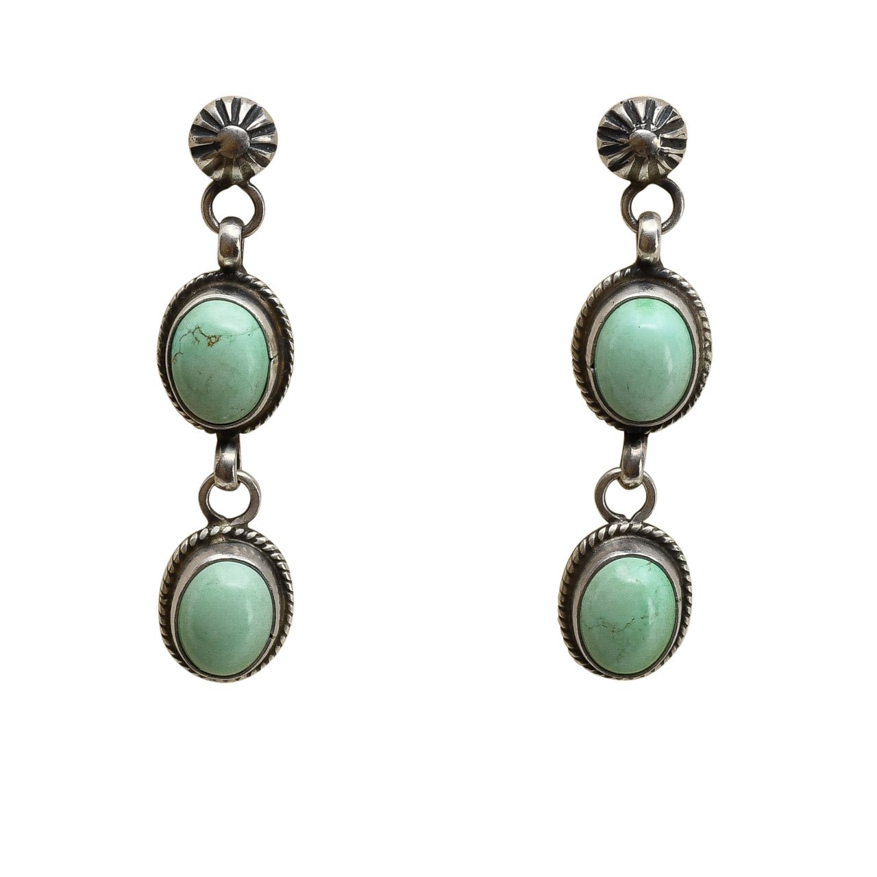 Traditional Navajo Turquoise and Silver Dangle Earrings - Turquoise & Tufa