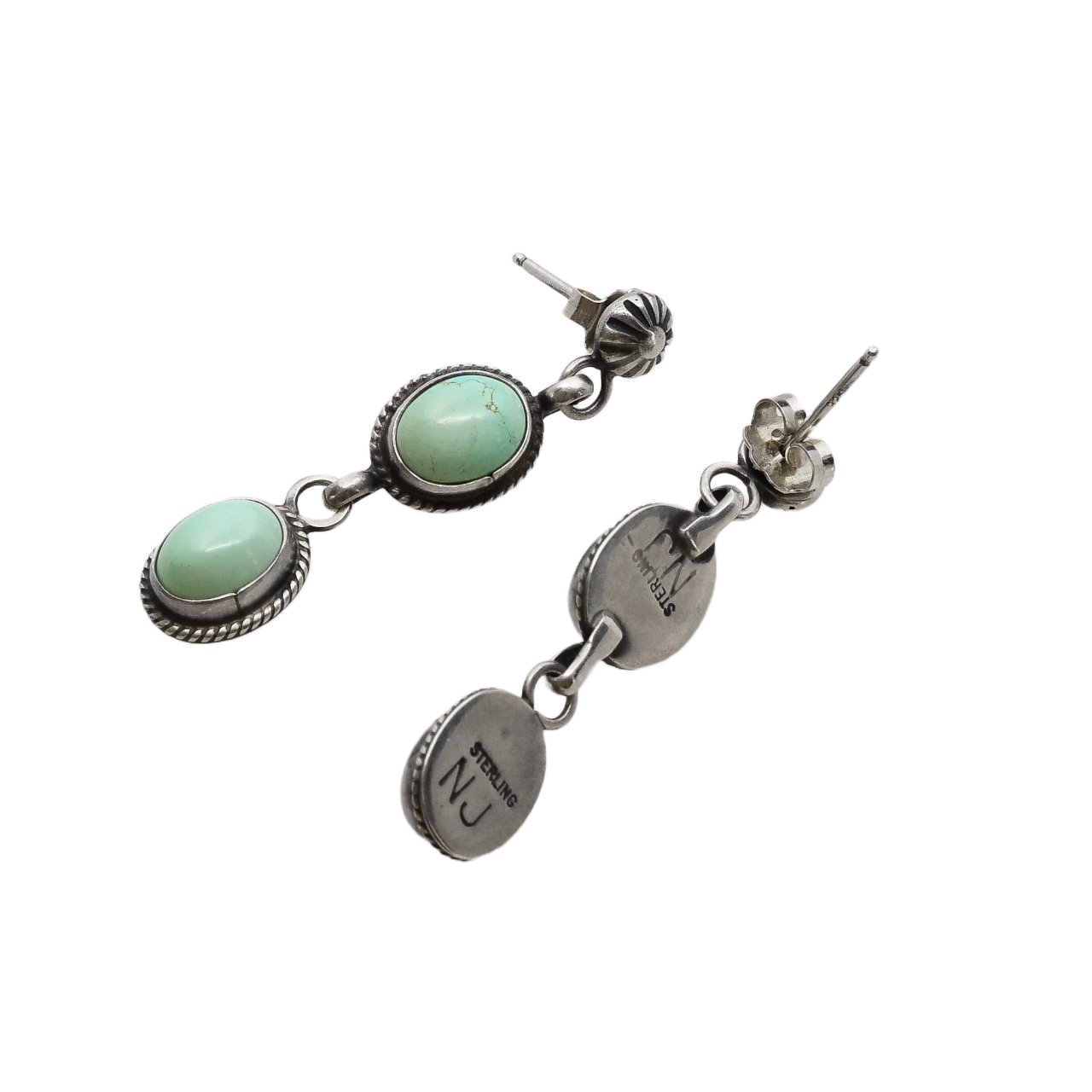 Traditional Navajo Turquoise and Silver Dangle Earrings - Turquoise & Tufa