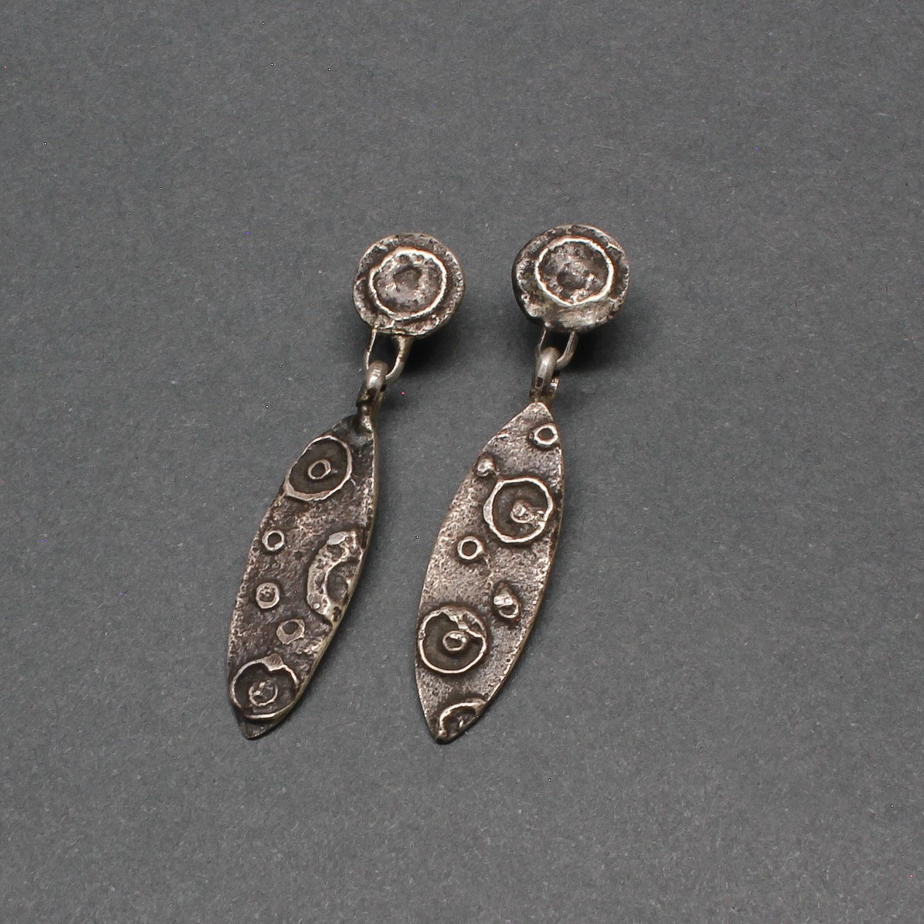 Tufa Cast Dangle Silver Raindrop Earrings By Cheyenne Custer - Turquoise & Tufa