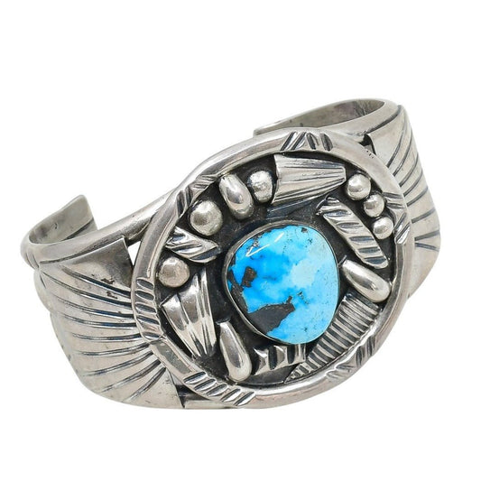 Vintage 1970's Navajo Turquoise Cuff - Turquoise & Tufa