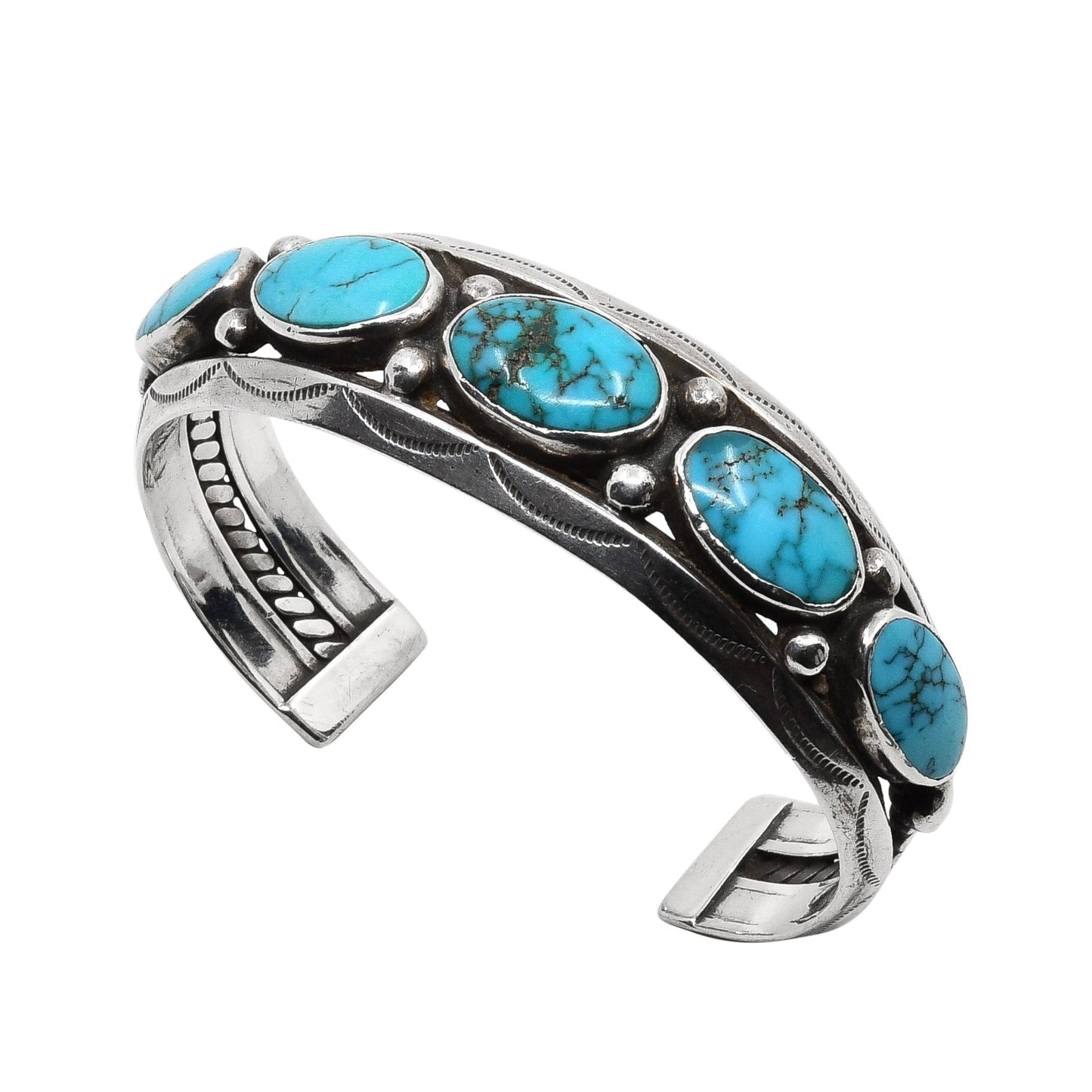 Vintage Classic Navajo Turquoise Row Bracelet - Turquoise & Tufa