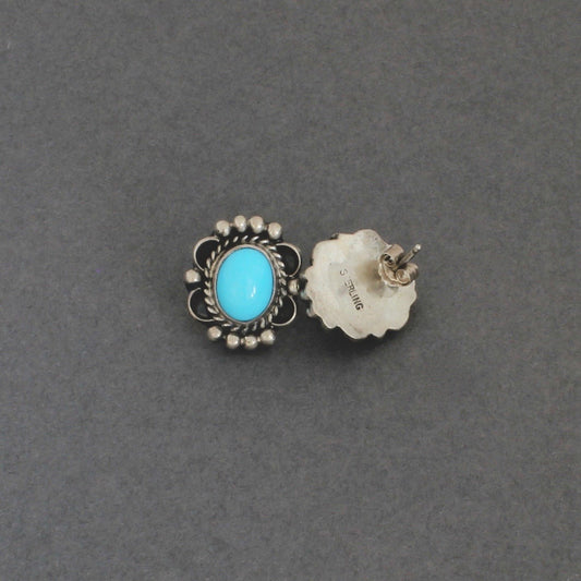 Vintage Handmade Navajo Earrings With Sleeping Beauty Turquoise - Turquoise & Tufa