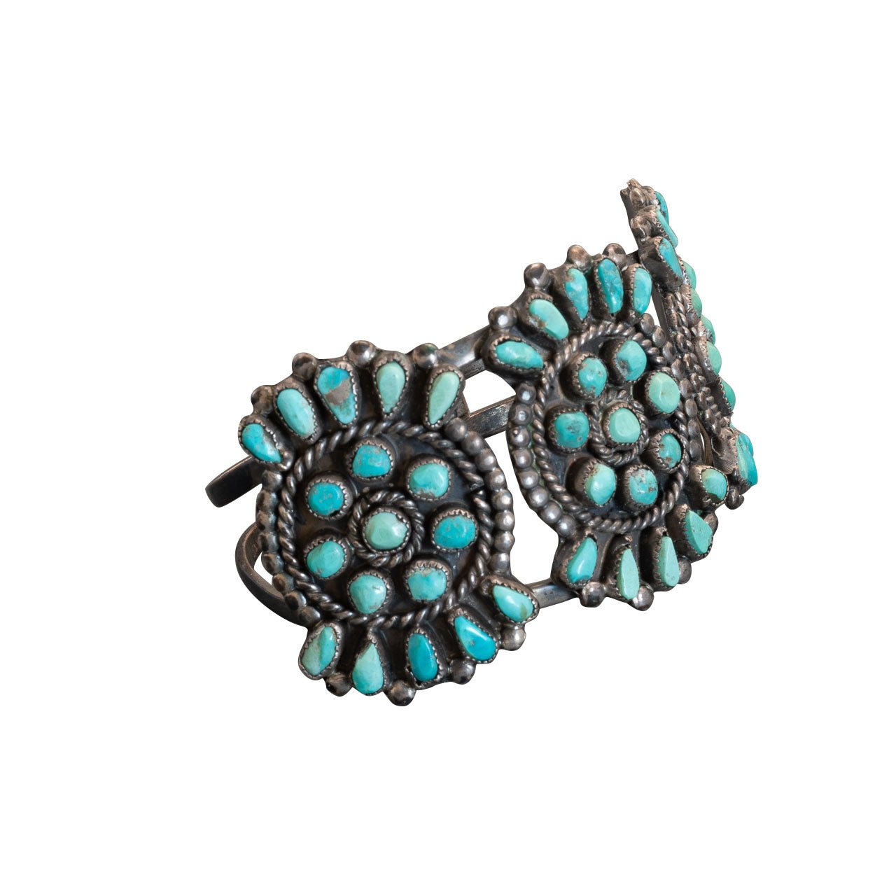 Vintage Handmade Zuni Turquoise Cluster Bracelet - Turquoise & Tufa
