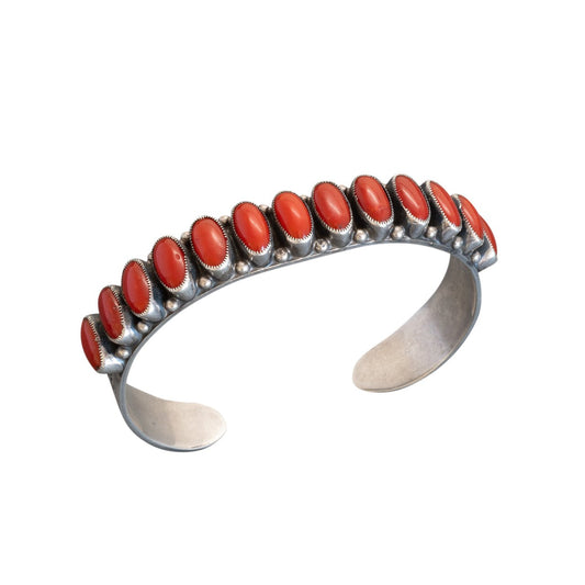 Vintage Leo Feeney Row Bracelet of Fine Natural Red Mediterranean Coral - Turquoise & Tufa