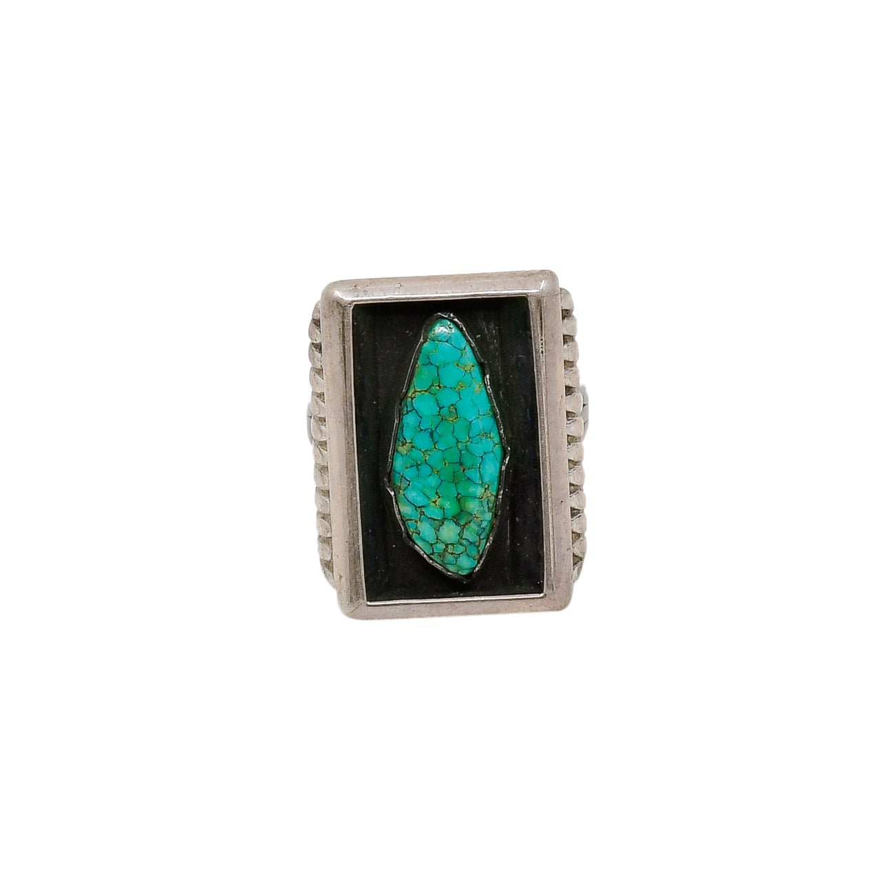 Vintage Natural Turquoise Ring With Shadow Box Setting - Turquoise & Tufa
