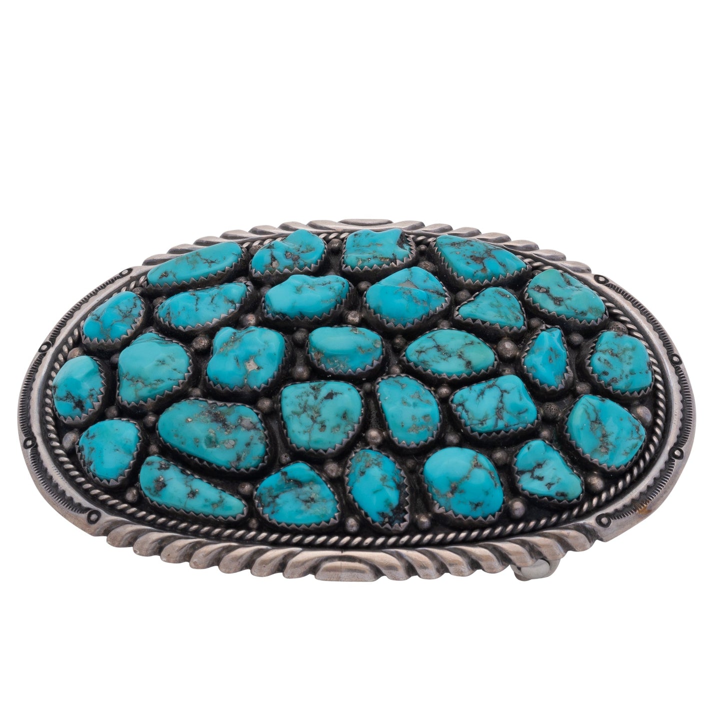 Vintage Navajo Belt Buckle With Turquoise Nuggets by Wilford Nez - Turquoise & Tufa