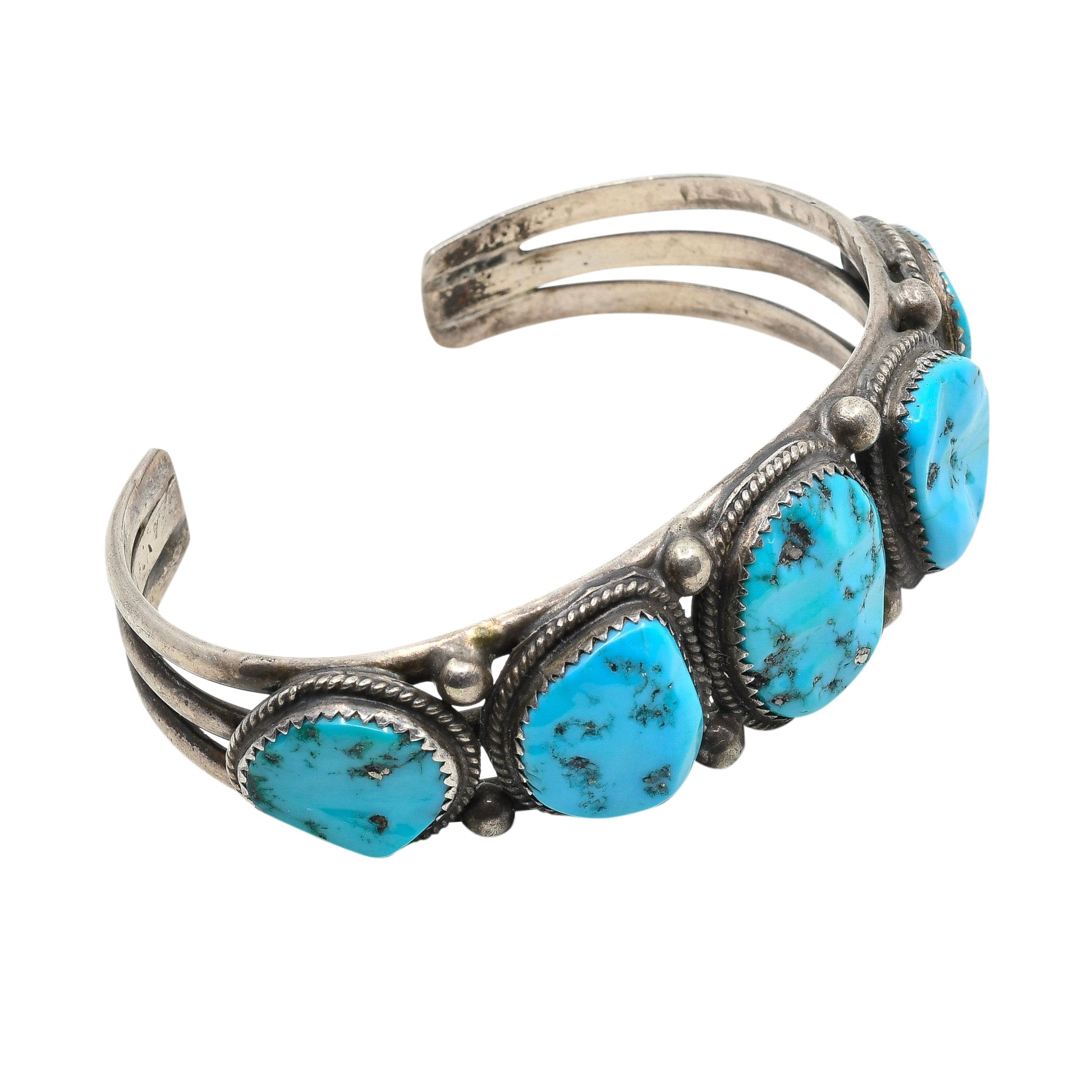 Vintage Navajo Bracelet With Handcut Turquoise Stones - Turquoise & Tufa