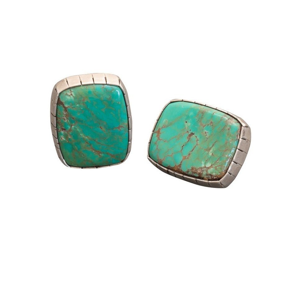 Vintage Navajo Clip Earrings of Turquoise by Frank Guerro - Turquoise & Tufa
