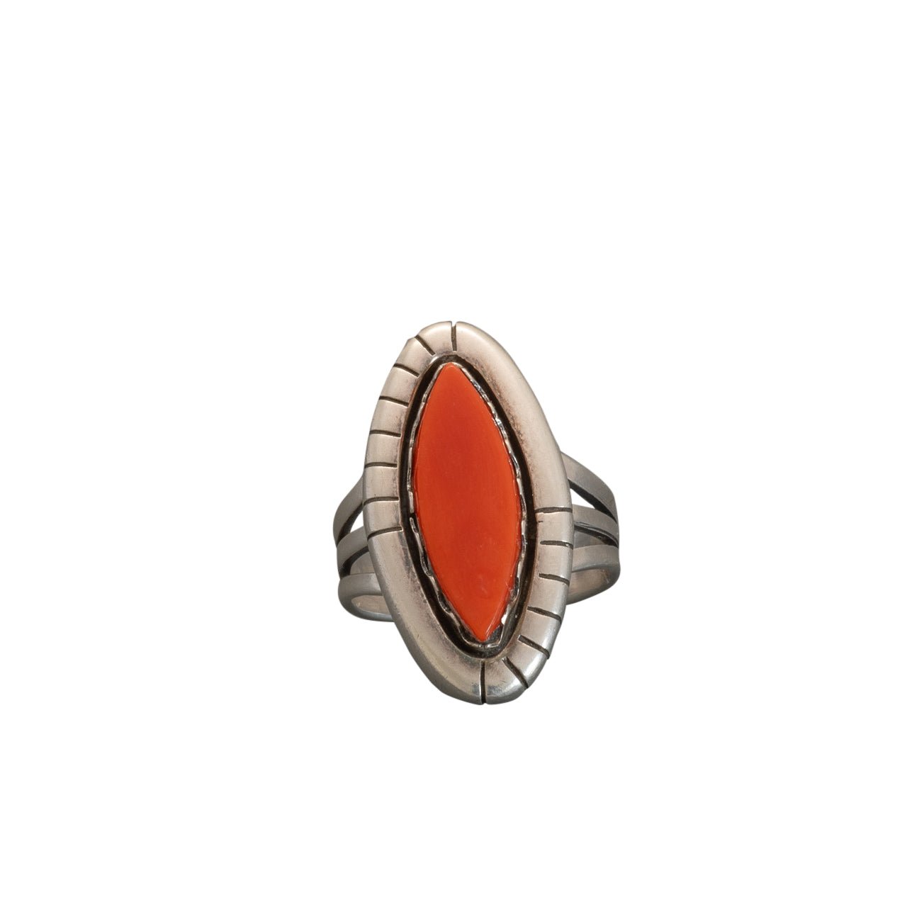 Vintage Navajo Coral Ring by Mary Marie Lincoln Yazzie - Turquoise & Tufa