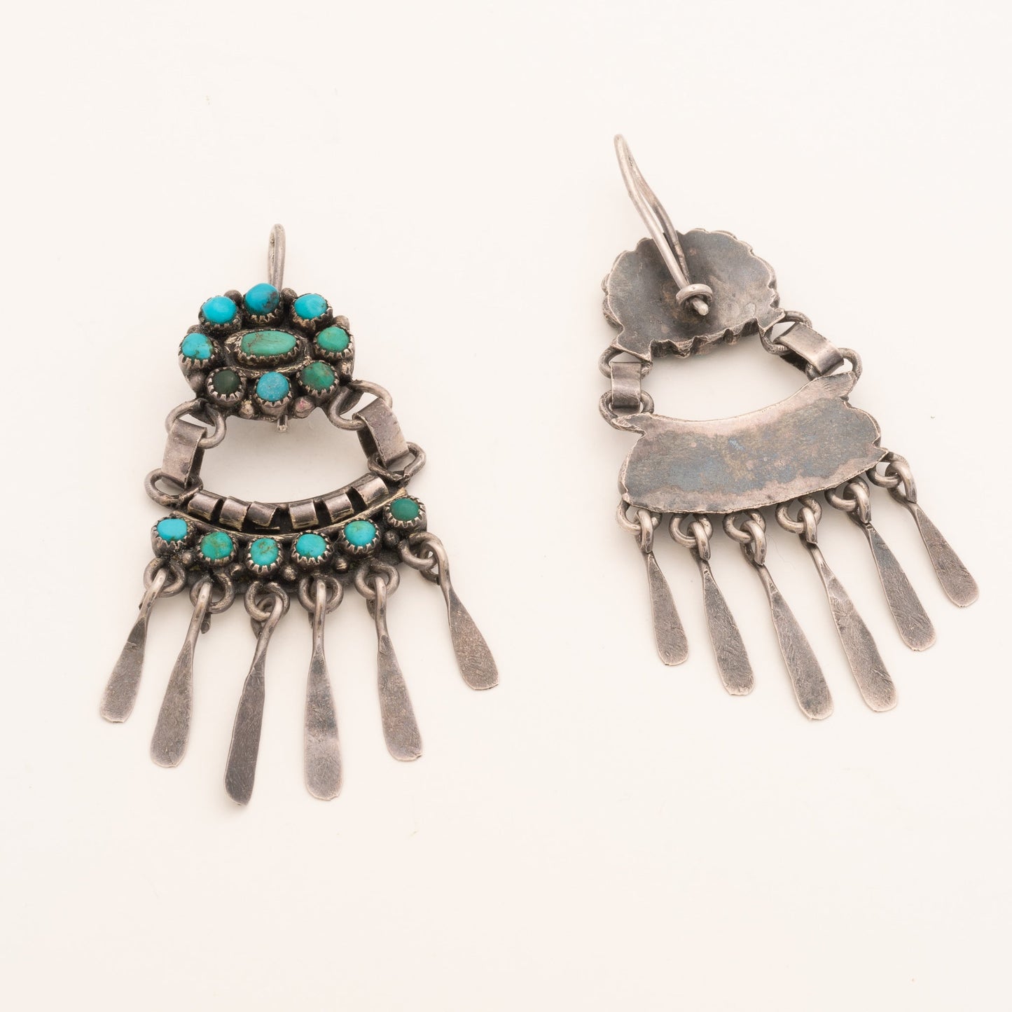 Vintage Navajo Dangle Earrings of Turquoise and Silver Clusters - Turquoise & Tufa