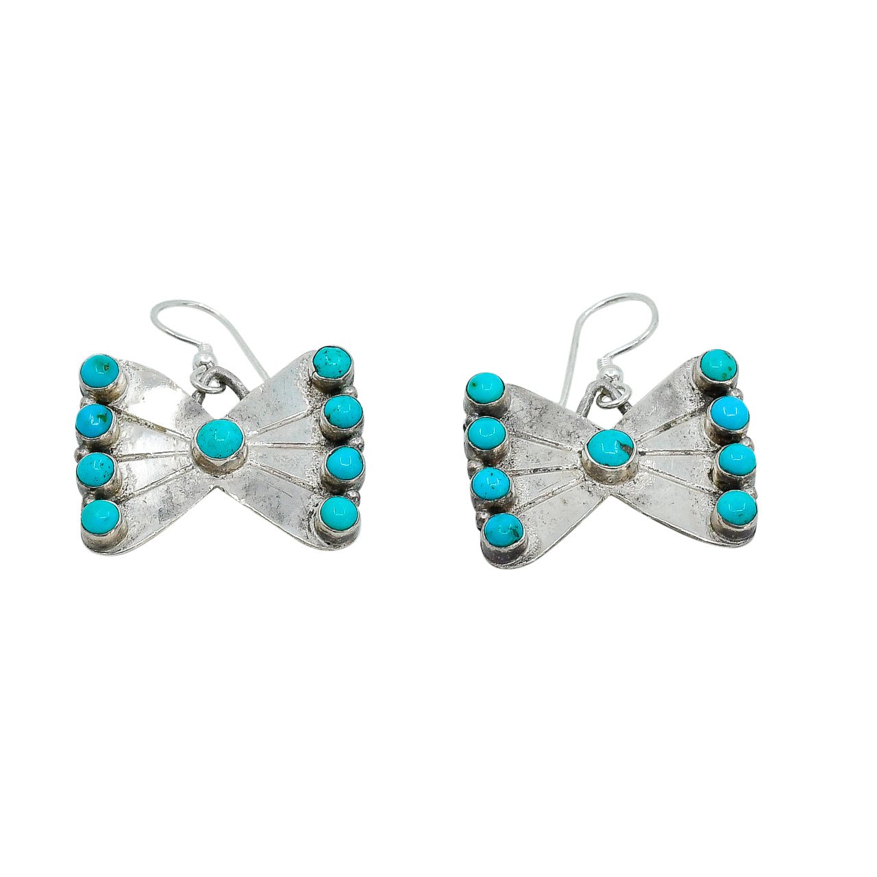 Vintage Navajo Earrings of Dangle Butterflies Set with Turquoise - Turquoise & Tufa