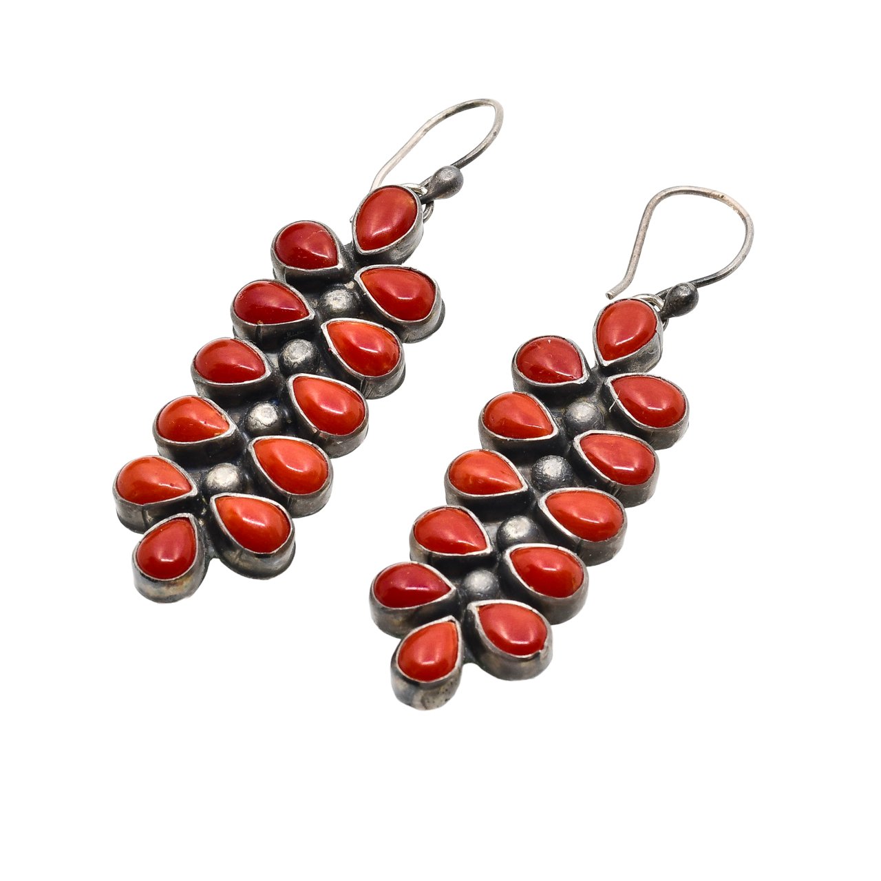 Vintage Navajo Earrings of Natural Red Mediterranean Coral - Turquoise & Tufa