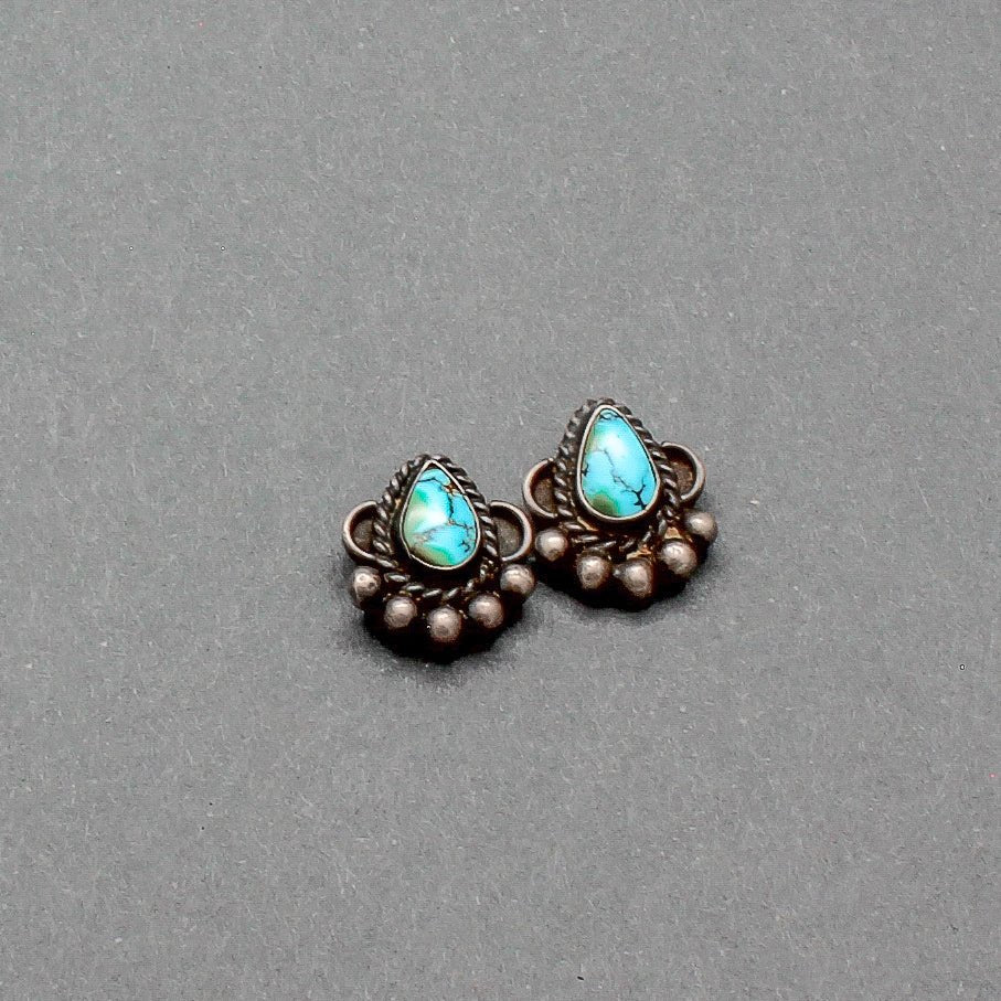 Vintage Navajo Earrings Set With Natural Teardrop Turquoise - Turquoise & Tufa