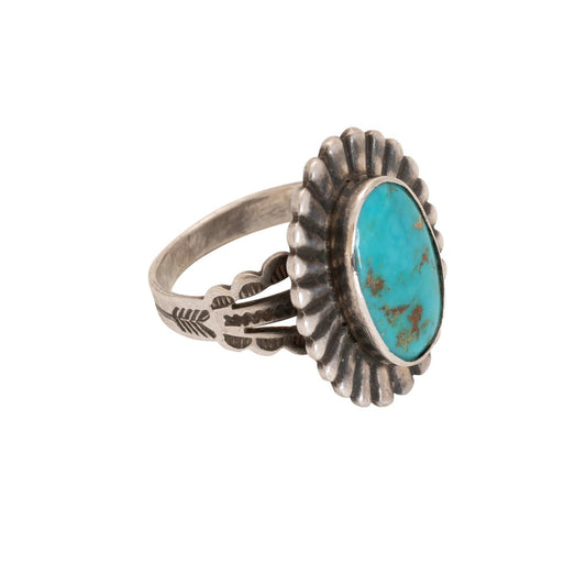 Vintage Navajo Fred Harvey Turquoise Ring - Turquoise & Tufa