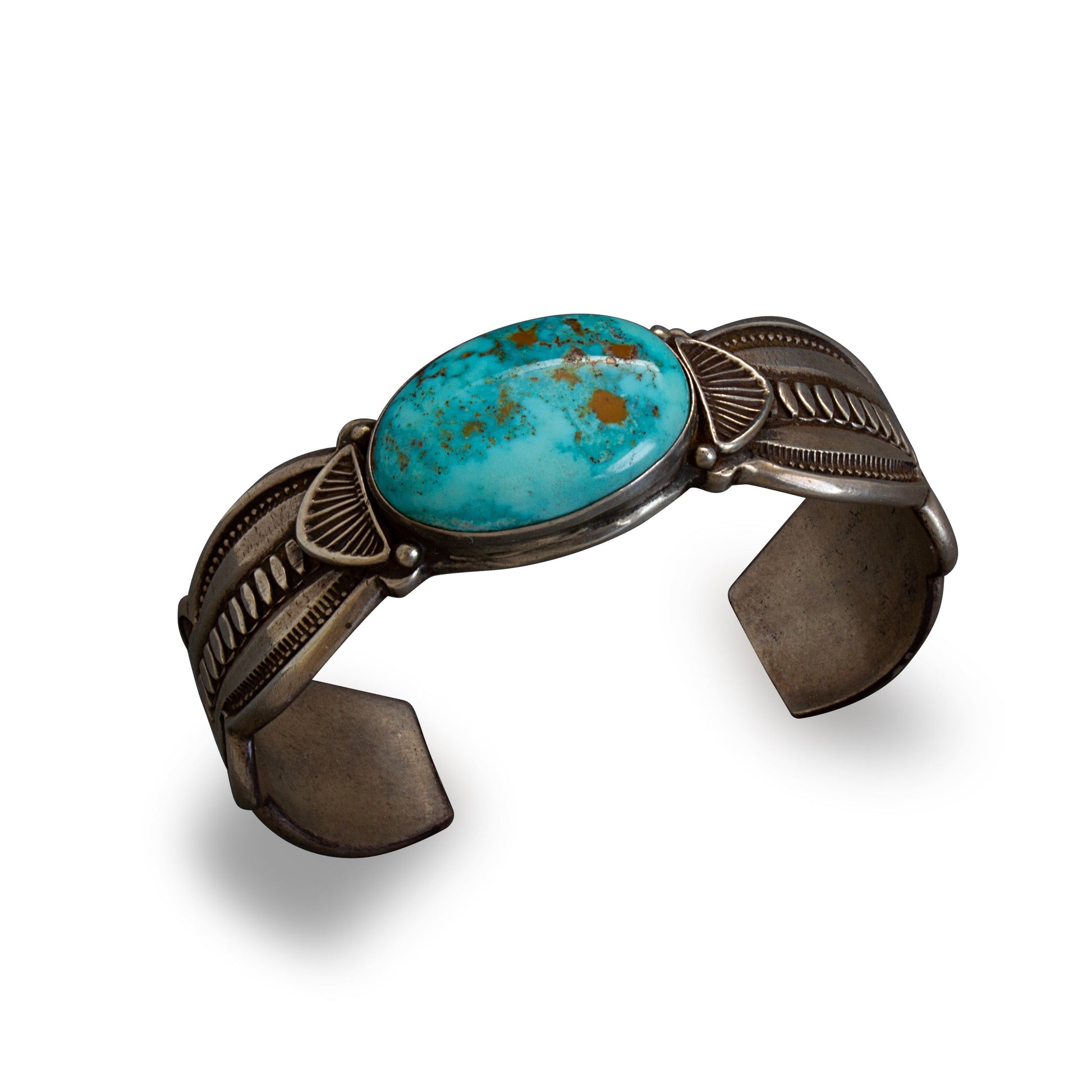 Vintage Navajo Harry H. Begay Turquoise Cuff Bracelet - Turquoise & Tufa