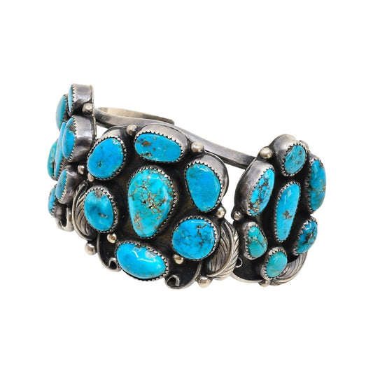 Vintage Navajo Morenci Turquoise Cluster Bracelet - Turquoise & Tufa