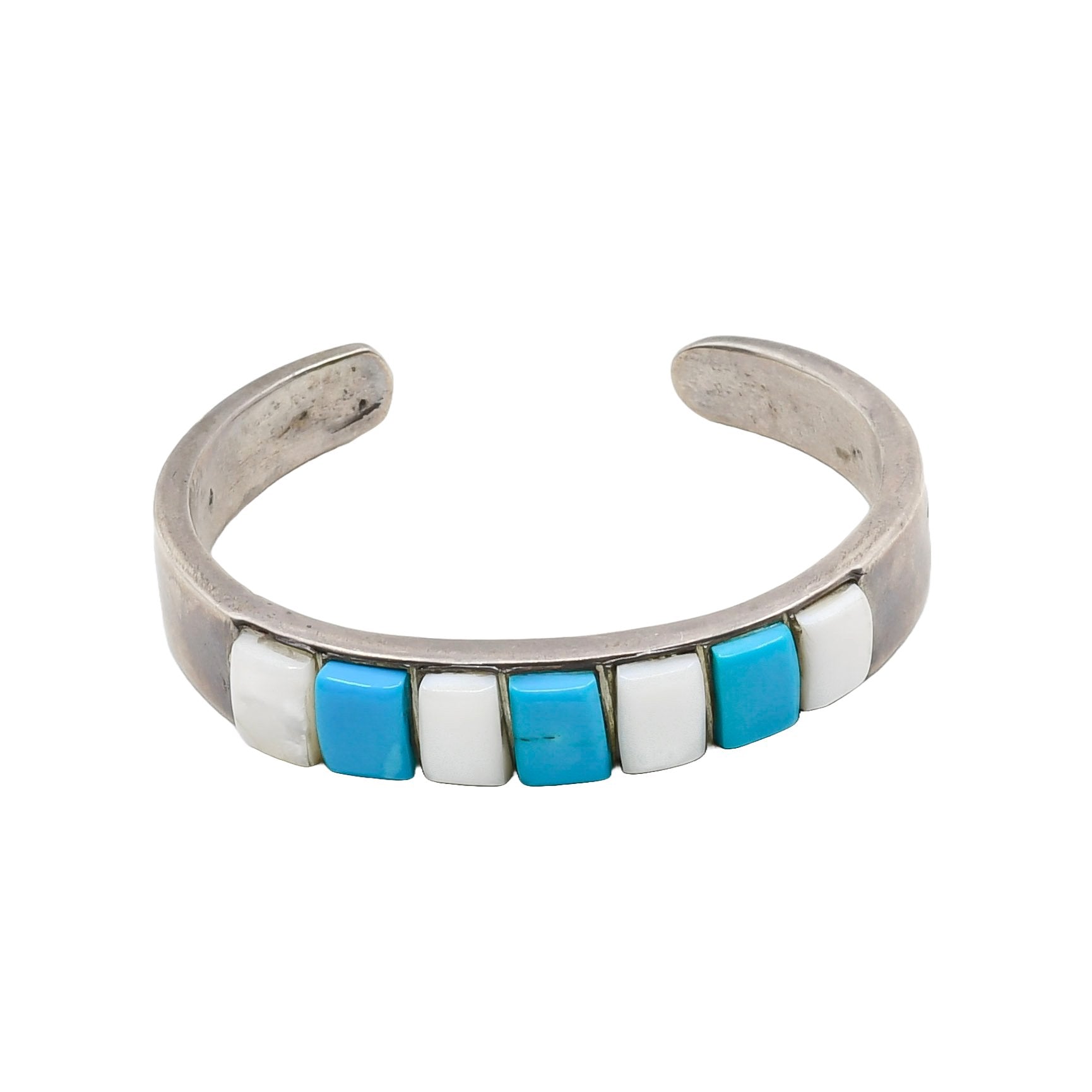 Vintage Navajo or Pueblo Raised Inlay Corn Bracelet of Turquoise and Shell - Turquoise & Tufa
