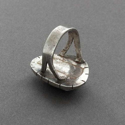 Vintage Navajo or Pueblo Ring with Fine Natural Spider Web Turquoise - Turquoise & Tufa