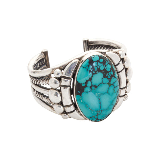 Vintage Navajo Orville Tsinnie Bracelet of Natural Turquoise and Silver - Turquoise & Tufa