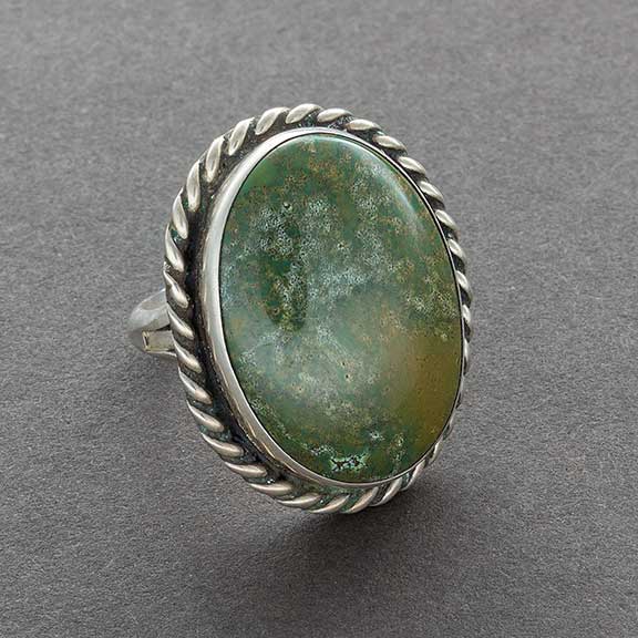 Vintage Navajo Ring of Silver Set With Green Stone - Turquoise & Tufa