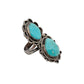 Vintage Navajo Ring of Two Turquoise Stones - Turquoise & Tufa