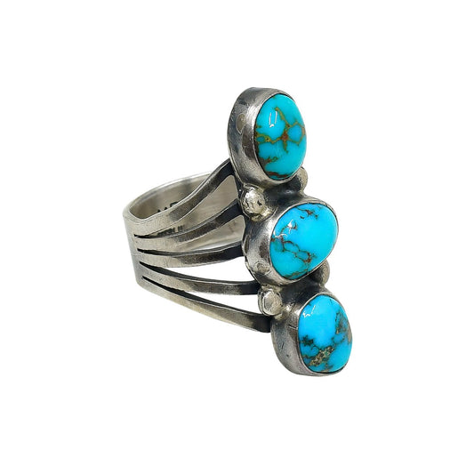 Vintage Navajo Ring Set With Natural Lone Mountain Turquoise - Turquoise & Tufa