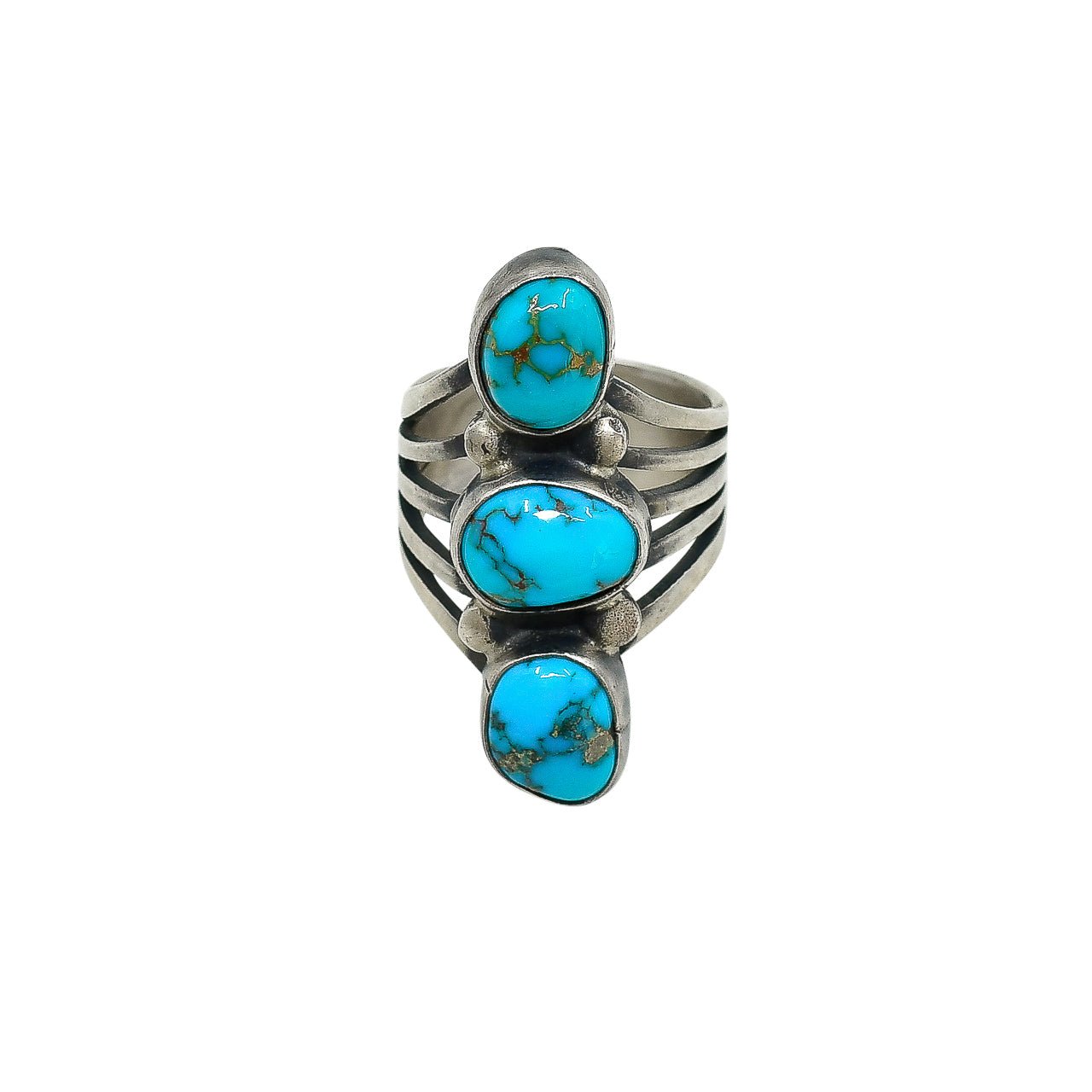 Vintage Navajo Ring Set With Natural Lone Mountain Turquoise - Turquoise & Tufa