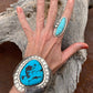 Vintage Navajo Ring With Elongated Turquoise Stone - Turquoise & Tufa