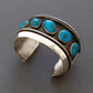 Vintage Navajo Silver and Turquoise Row Bracelet Hollow Form - Turquoise & Tufa