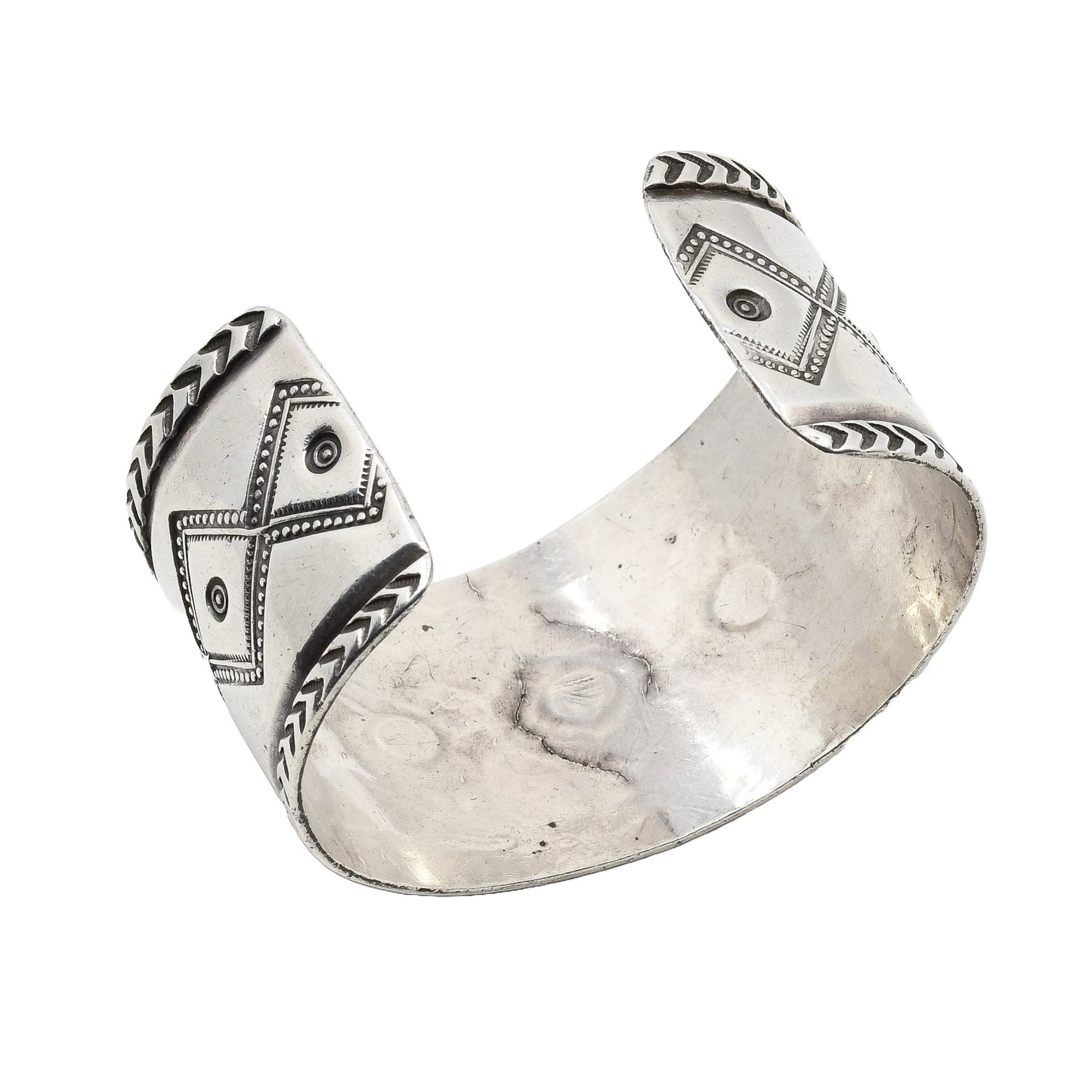 Vintage Navajo silver Bracelet With Striking Geometric Stamp Work - Turquoise & Tufa
