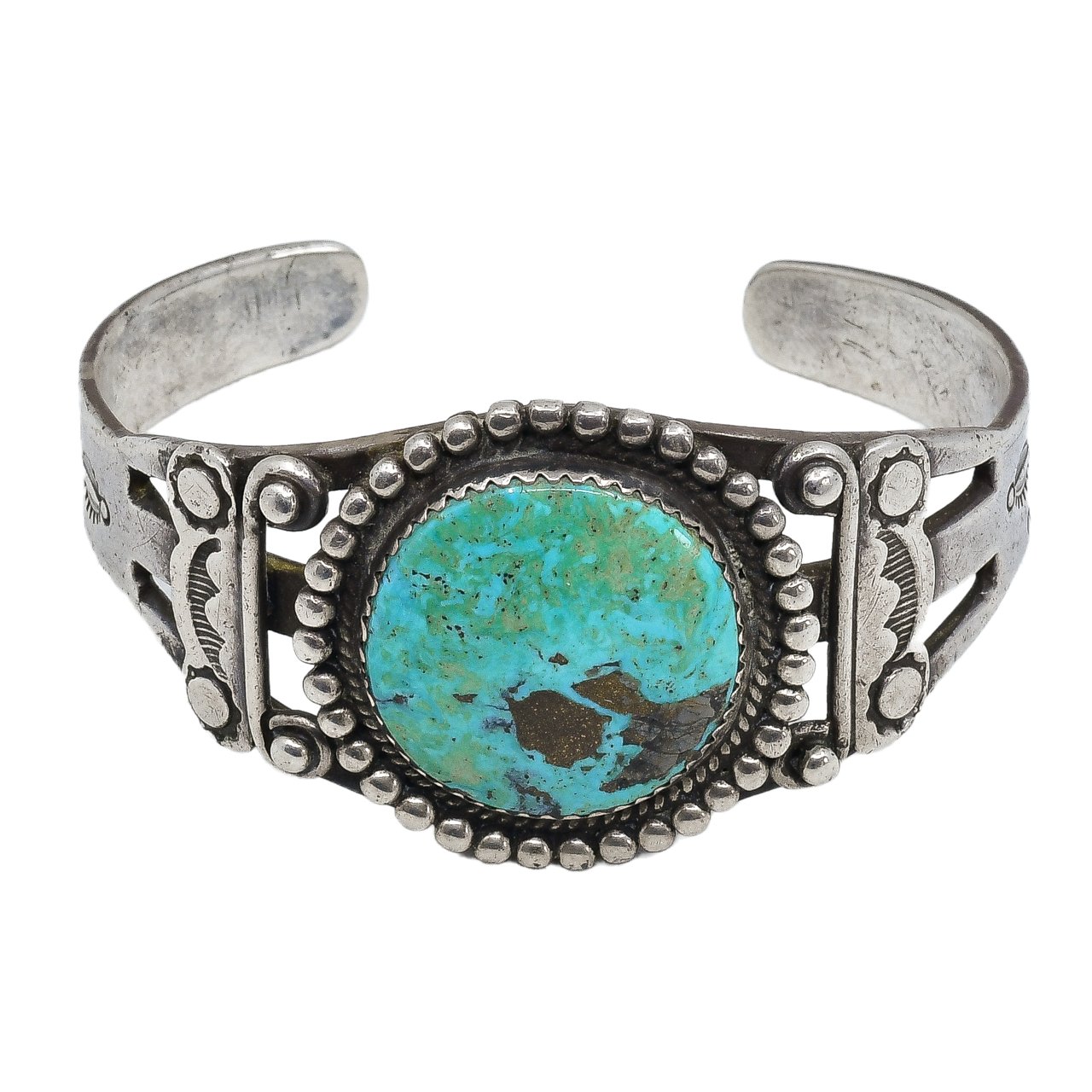 Vintage Navajo Silver Bracelet with Turquoise Circa 1930-1940 - Turquoise & Tufa