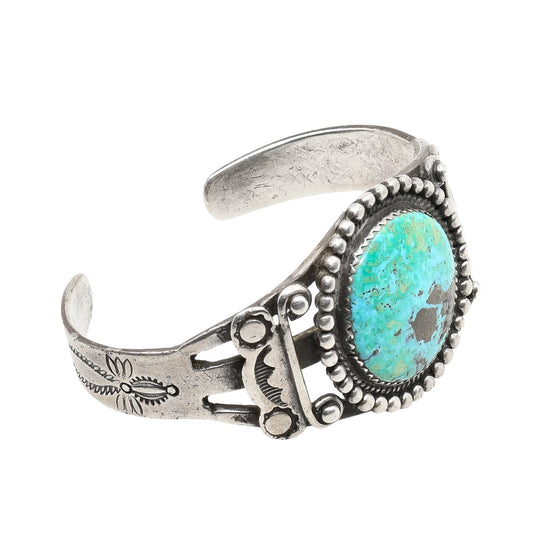 Vintage Navajo Silver Bracelet with Turquoise Circa 1930-1940 - Turquoise & Tufa