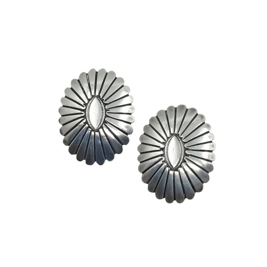 Vintage Navajo Silver Earrings by Jeanette Dale - Turquoise & Tufa