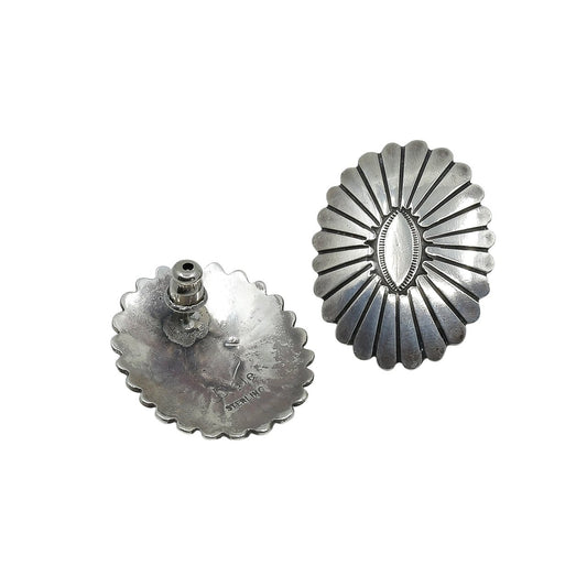 Vintage Navajo Silver Earrings by Jeanette Dale - Turquoise & Tufa